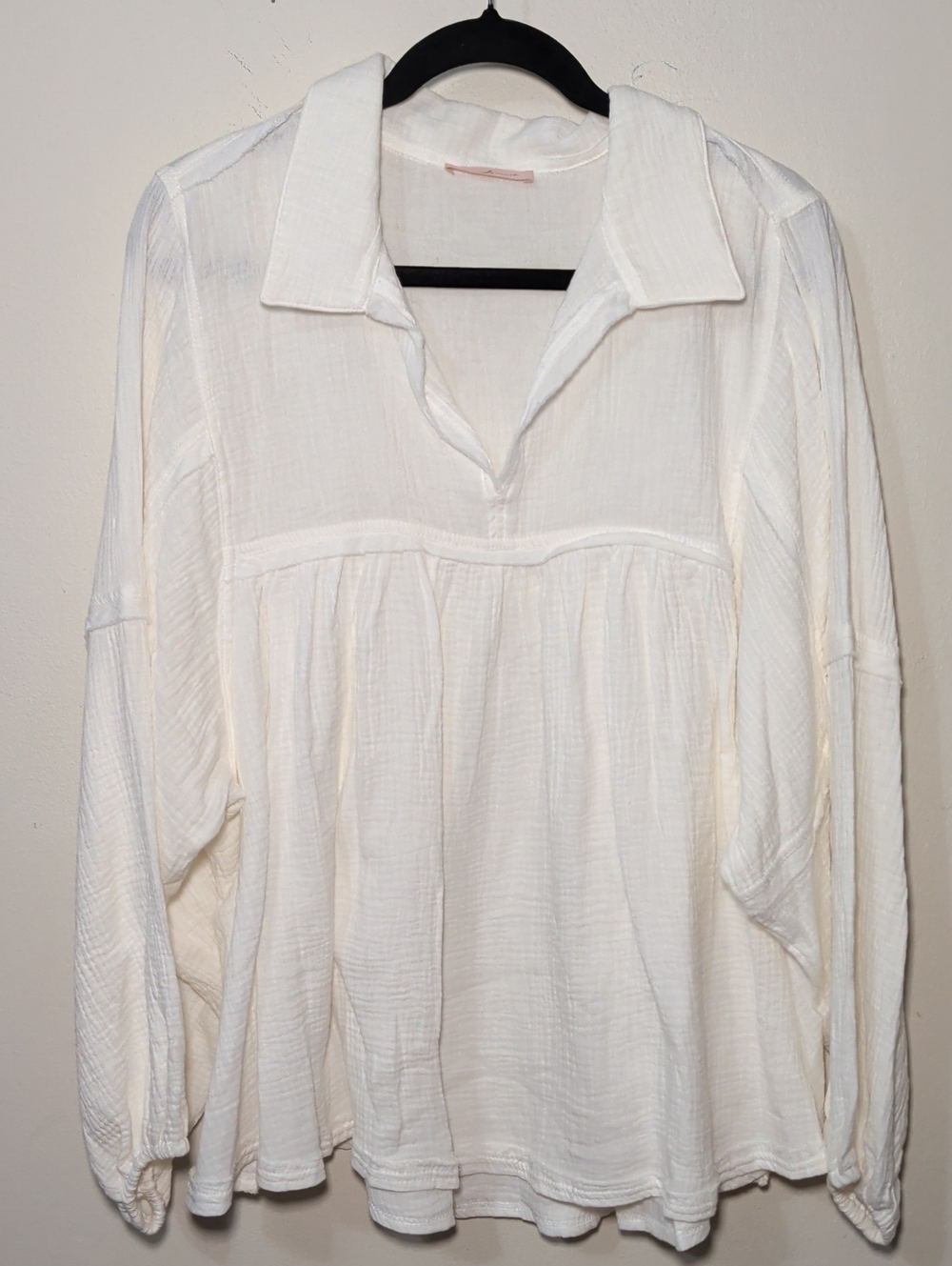 Ces Femme Cotton Muslin Babydoll Blouse White Collared Cottagecore Womens Size L - Picture 1 of 6